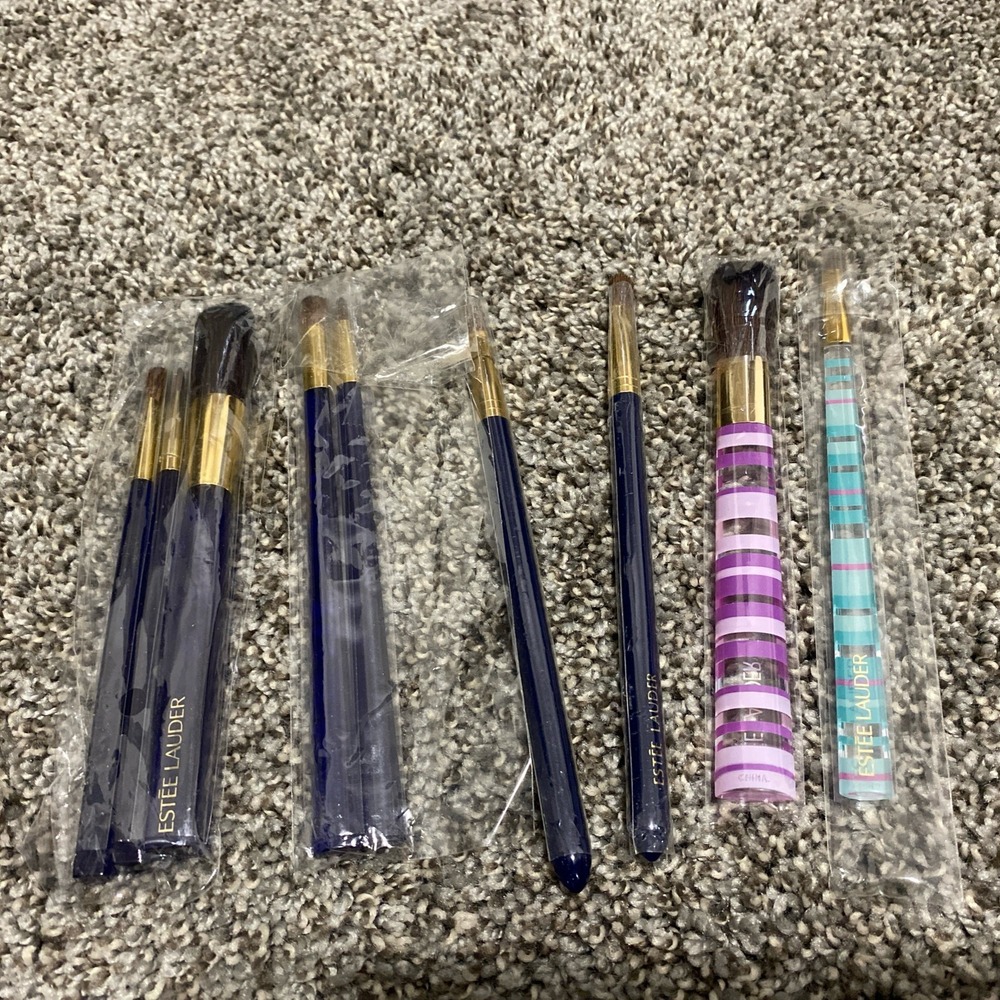 Estee Lauder Makeup Brush Set‎ Cheek, Eye, Powder Shadow Blue Handle